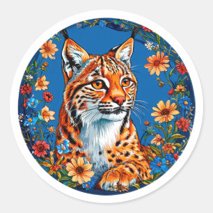 Luchs mit lebhaftem orangefarbenem Fell Runder Aufkleber