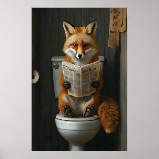 Lüchsiger Fuchs liest Zeitung auf Toilette, Badezi Poster