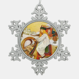 Lucia fährt die Jul-Ziege Schneeflocken Zinn-Ornament