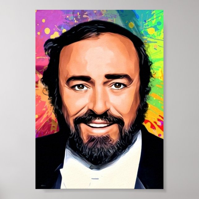 Luciano Pavarotti Colored Portrait Poster (Vorne)