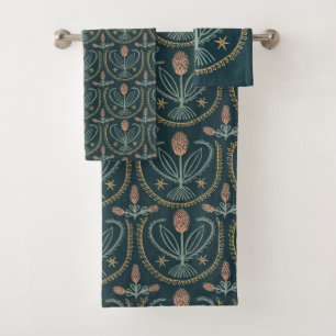 Lucile Floral Botanic Tile Muster Dunkelgrün Badhandtuch Set