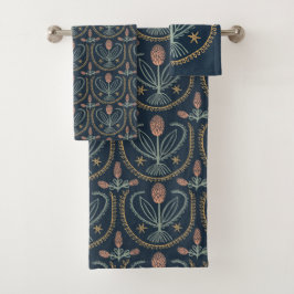 Lucile Floral Botanisches Fliesenmuster Deep BLue Badhandtuch Set