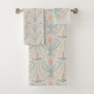 Lucile Floral Botanisches Fliesenmuster Weichgrau Badhandtuch Set