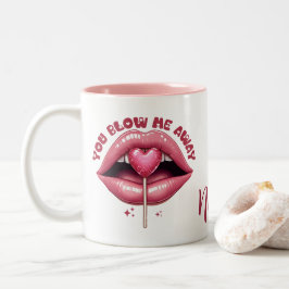 Lucious Pink Lips mit Herz geformt Lollipop Zweifarbige Tasse