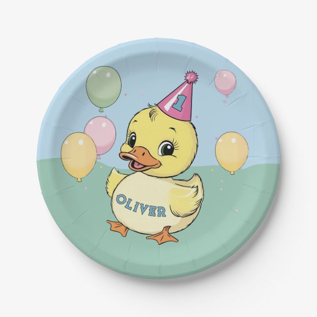 Luck Duck Birthday Party Duckie Paper Cup Pappteller (Vorderseite)