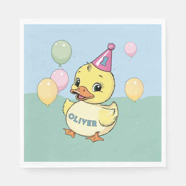 Luck Duck Birthday Party Duckie Paper Cup Serviette (Vorderseite)