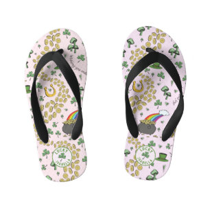 Luck & Joy Coins & Green Kleeblatts St Patricks Da Kinderbadesandalen