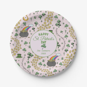 Luck & Joy Coins & Green Kleeblatts St Patricks Da Pappteller