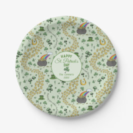 Luck & Joy Coins & Green Kleeblatts St Patricks Da Pappteller