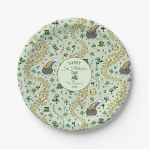 Luck & Joy Coins & Green Kleeblatts St Patricks Da Pappteller