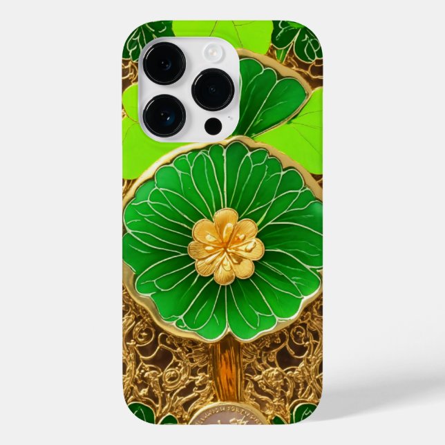 Luck vierblättriges Kleeblatt 888 Silberlotus-Wass Case-Mate iPhone 14 Pro Hülle (Rückseite)