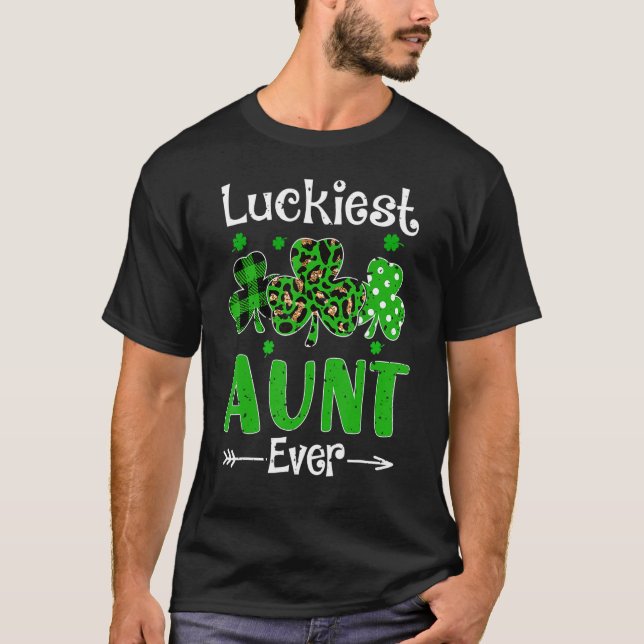 Luckiest Aunt Ever Patricks Day Shamrock Leopard P T-Shirt (Vorderseite)