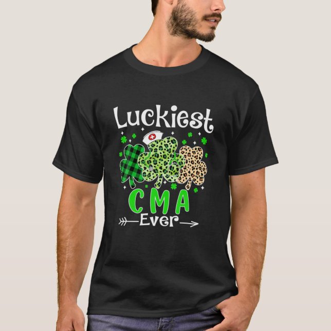 Luckiest CMA Ever Kleeblatt Leopard Kariert St Pat T-Shirt (Vorderseite)