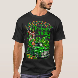 Luckiest Pickup Truck St Patricks Day Cow Farmer D T-Shirt