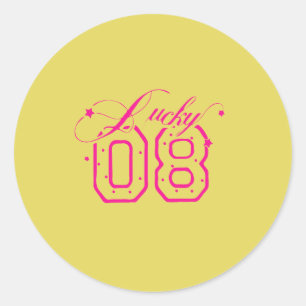 Lucky 08 Pink Neon-Typografie-Design Runder Aufkleber
