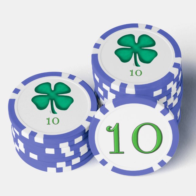 Lucky 4 Leaf Irish Clover blu 10 Streifen Poker Ch Pokerchips (Stapel)
