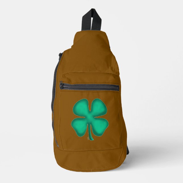 Lucky 4 Leaf Irish Clover brauner Rucksack (Vorderseite)