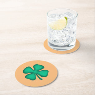 Lucky 4 Leaf Irish Clover Bräunung rund Getränke C Runder Pappuntersetzer