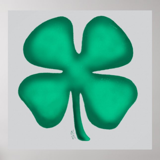 Lucky 4 Leaf Irish Clover gray matte poster (Vorne)
