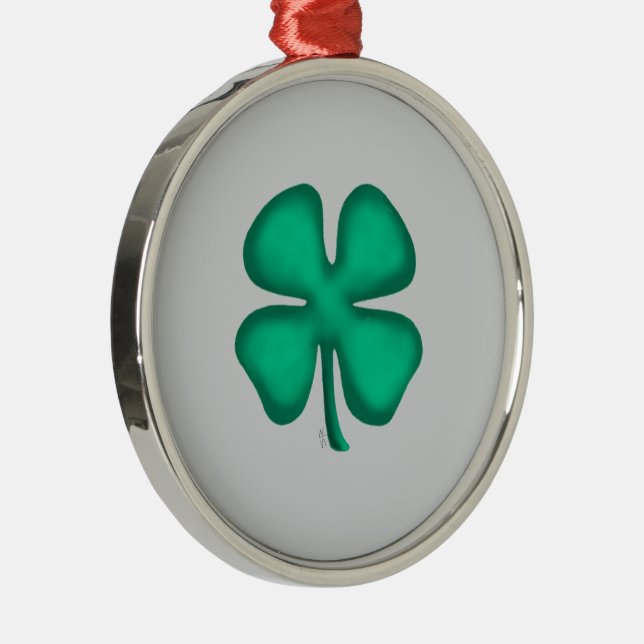 Lucky 4 Leaf Irish Clover gray rd premium ornament (Rechts)