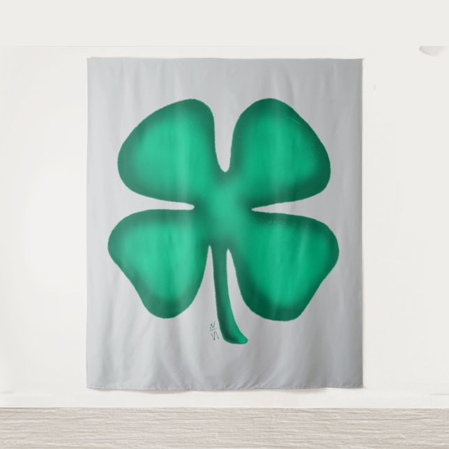 Lucky 4 Leaf Irish Clover gray tapestry Wandteppich (Vorderseite)