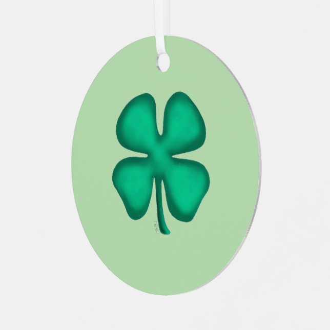 Lucky 4 Leaf Irish Clover green rnd metal ornament (Vorderseite links)