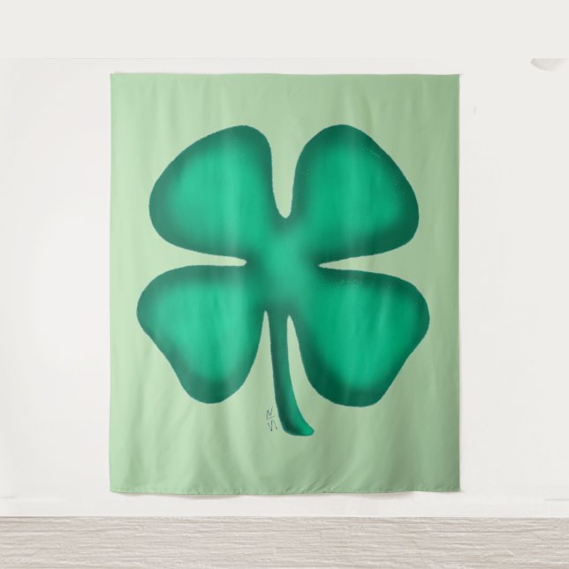 Lucky 4 Leaf Irish Clover green tapestry Wandteppich (Vorderseite)