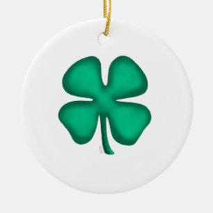 Lucky 4 Leaf Irish Clover Keramik Ornament 2sid