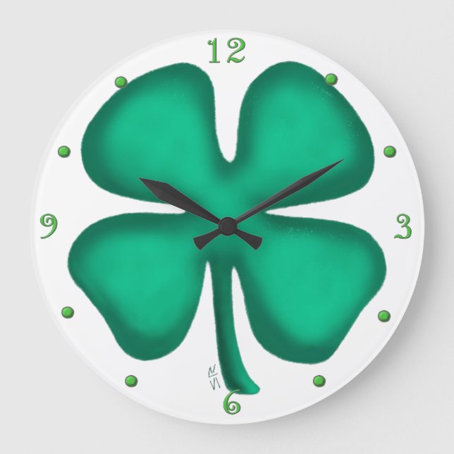 Lucky 4 Leaf Irish Clover large wall clock Große Wanduhr (Vorderseite)