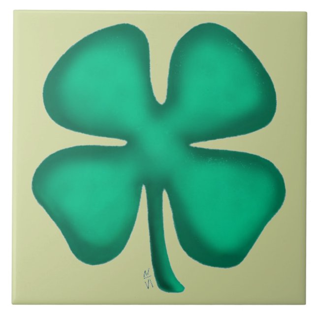 Lucky 4 Leaf Irish Clover light green large tile Fliese (Vorderseite)
