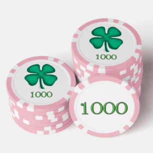 Lucky 4 Leaf Irish Clover pk 1K gestreifter Poker Pokerchips