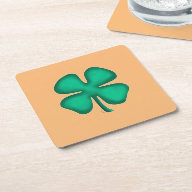 Lucky 4 Leaf Irish Clover tan Papier Drink Coaster Rechteckiger Pappuntersetzer (angewinkelt)