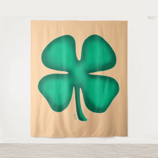 Lucky 4 Leaf Irish Clover tan tapestry Wandteppich (Vorderseite)