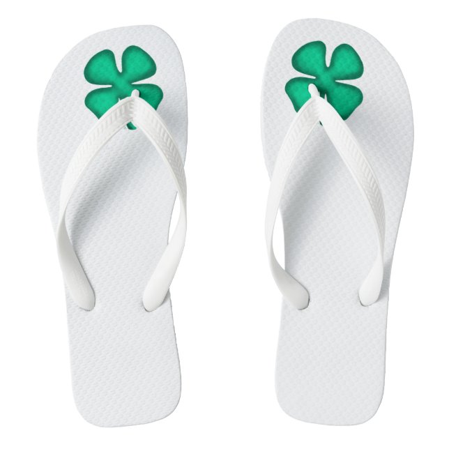 Lucky 4 Leaf Irish Clover weiße Flip Flops (Fußbett)