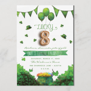 Lucky 8 Patrick's Day Anniversaire Fête Invitation