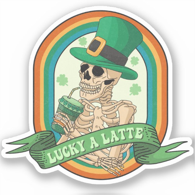 Lucky A Latte - Skelett, Kaffee und Kleider Aufkleber (Vorderseite)