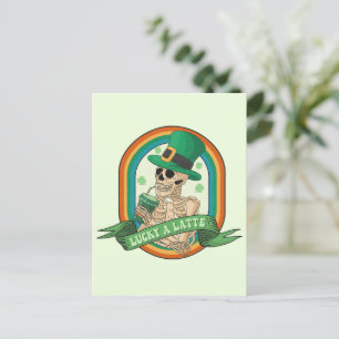 Lucky A Latte - Skelett, Kaffee und Kleider Postkarte