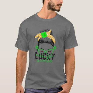 Lucky Auntie Messy Bun Irish Auntie St Patricks Da T-Shirt