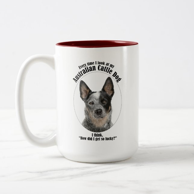 Lucky Australian Cattle Dog Zweifarbige Tasse (Links)