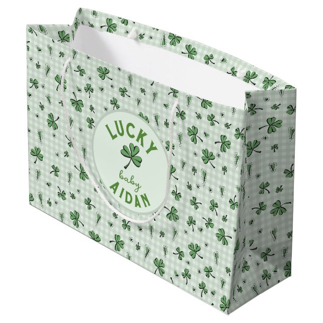 Lucky Baby Green Gender Neutral St Paddys Große Geschenktüte (Rückseite Schrägansicht)