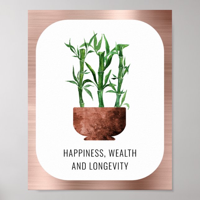 Lucky Bamboo Happiness Wealth Longevity Rose Gold Poster (Vorne)