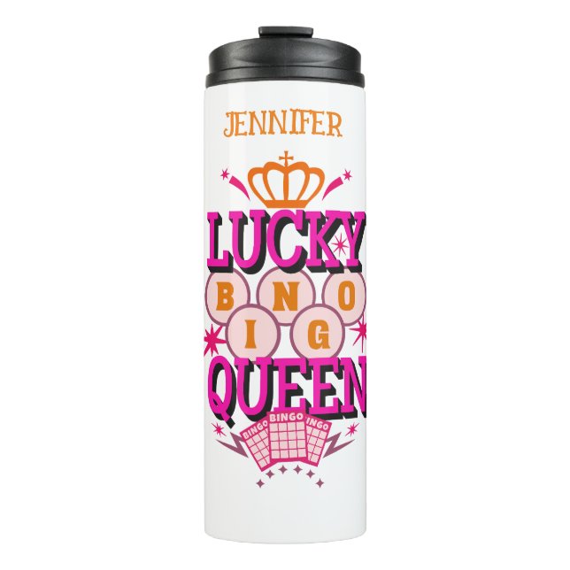 Lucky Bingo Queen /editierbarer Name Thermosbecher (Vorderseite)