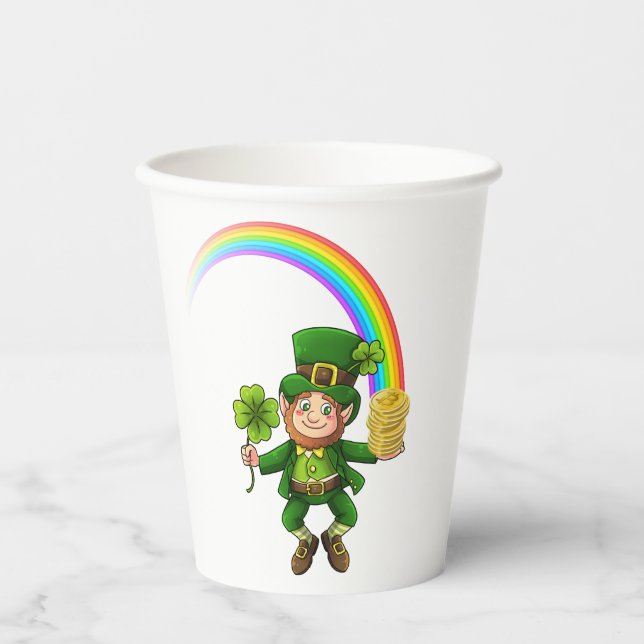 Lucky Bitcoin Rainbow Leprechaun Pappbecher (Vorderseite)