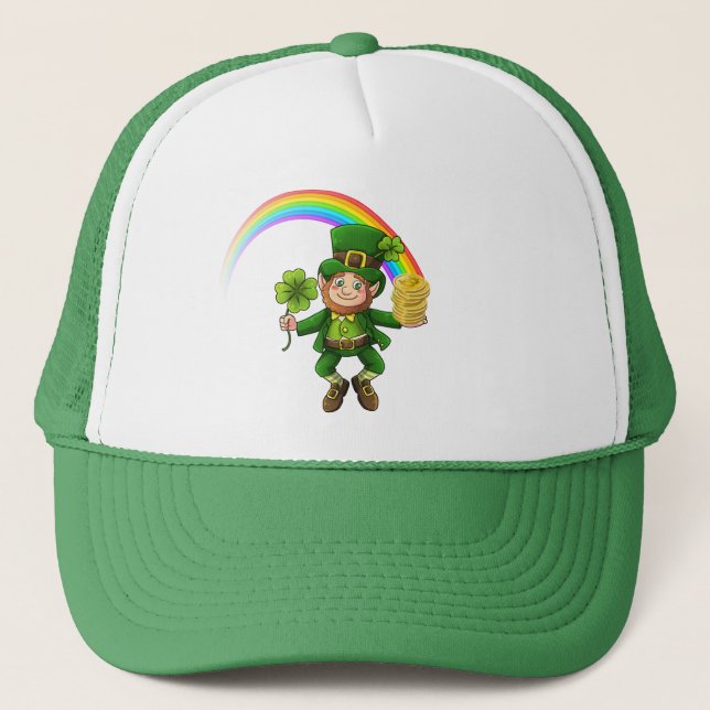 Lucky Bitcoin Rainbow Leprechaun Truckerkappe (Vorderseite)