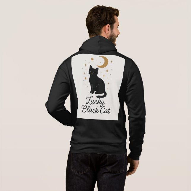 Lucky Black Cat Hoodie | Mystical Moon & Stars Des (Schwarz voll)