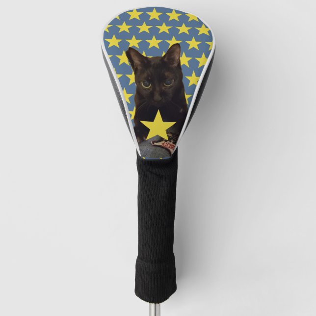 Lucky Black Cat w/Stars Golf Headcover (Vorderseite)