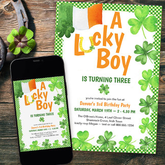 Lucky Boy Kleeblatt und Horseshoe Geburtstagsparty Einladung