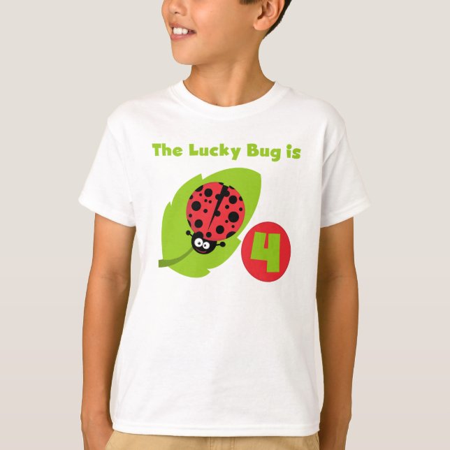 Lucky Bug 4. Geburtstag T - Shirt und Geschenke (Vorderseite)