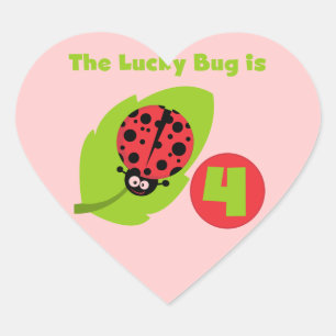 Lucky Bug 4. Geburtstag T - Shirt und Geschenke Herz-Aufkleber