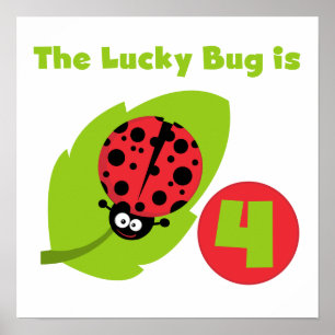 Lucky Bug 4. Geburtstag T - Shirt und Geschenke Poster